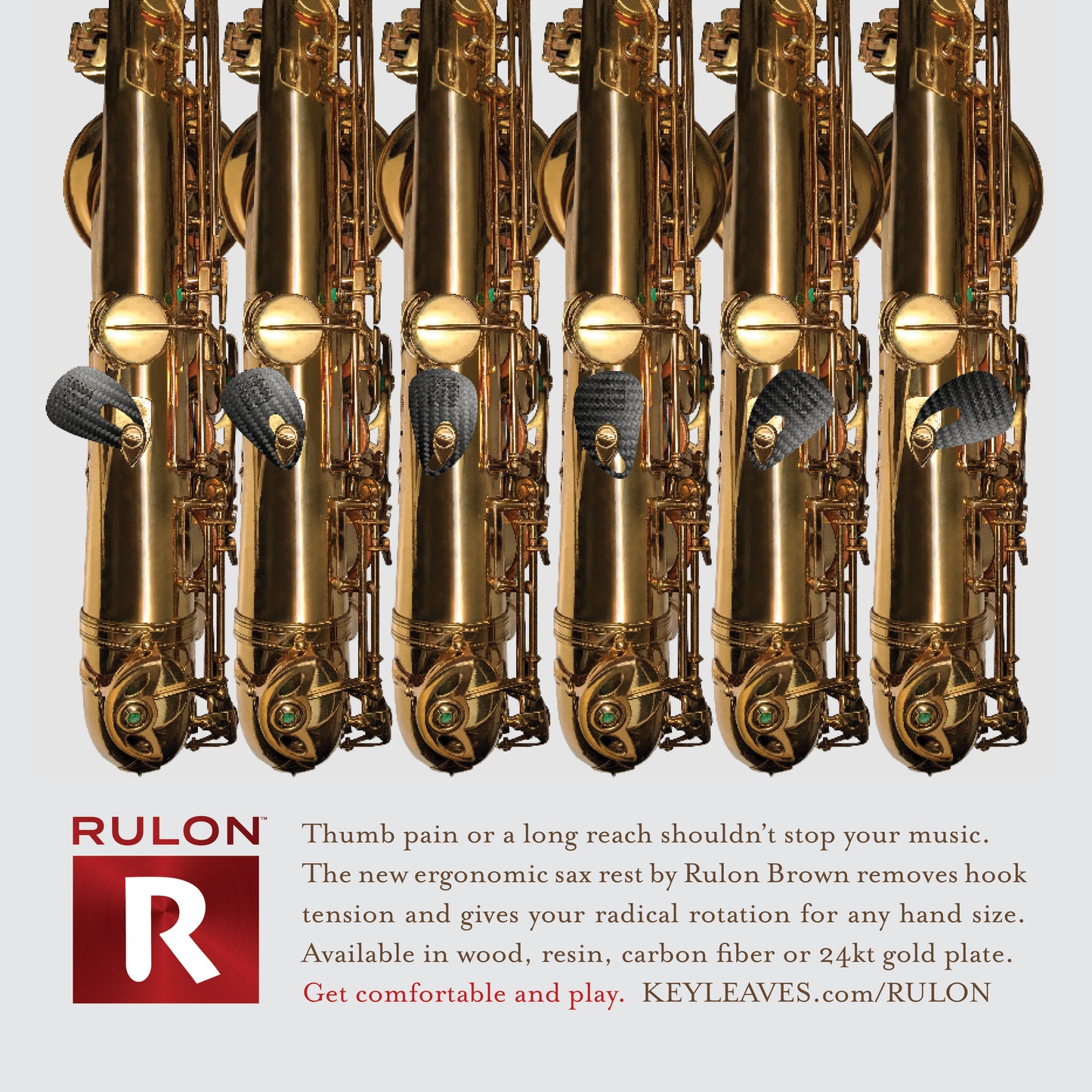 RULON Ergonomic Saxophone Thumb Rest - Gold Plate