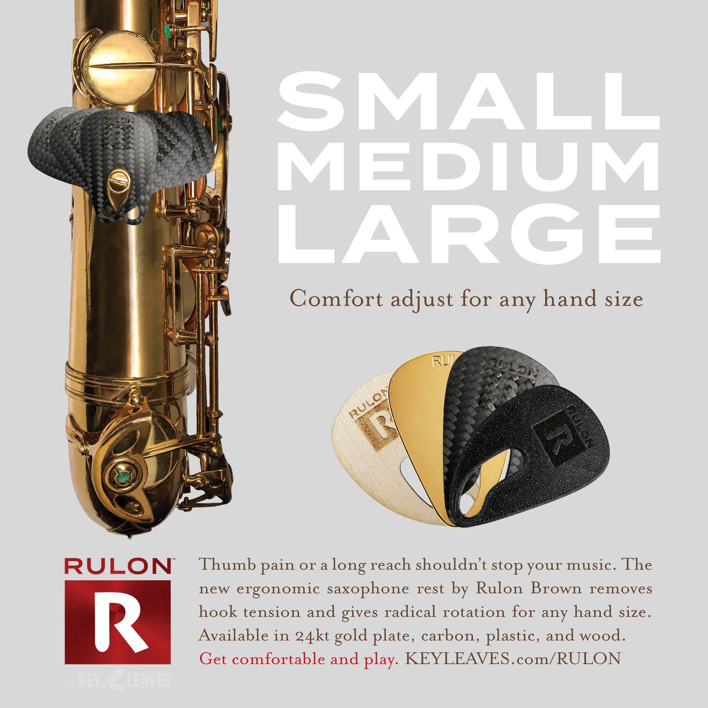 RULON Ergonomic Saxophone Thumb Rest - Carbon Fiber