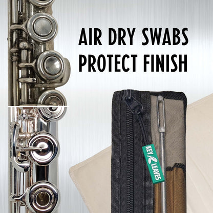 The Key Leaves Flute Pouch is vented to help air dry cleaning swabs and polishing cloths so damp sloths do not tarnish silver or nickel flutes.