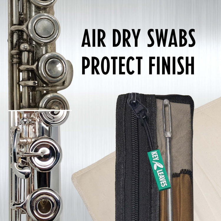 The Key Leaves Flute Pouch is vented to help air dry cleaning swabs and polishing cloths so damp sloths do not tarnish silver or nickel flutes.