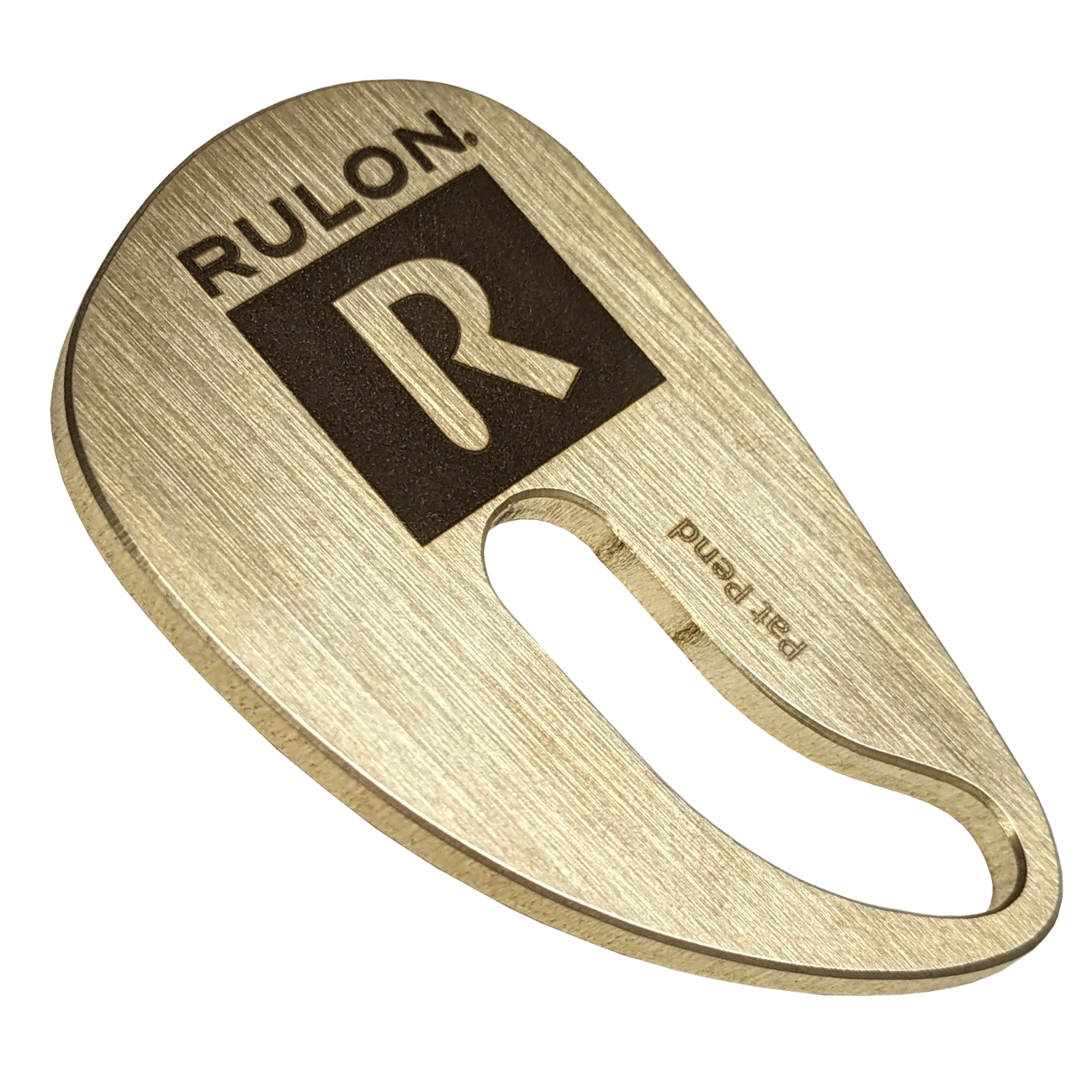 Raw brass saxophone rest designed by RULON BROWN. It replaces the right thumb hook of the saxophone and is adjustable to fit any hand size comfortably.
