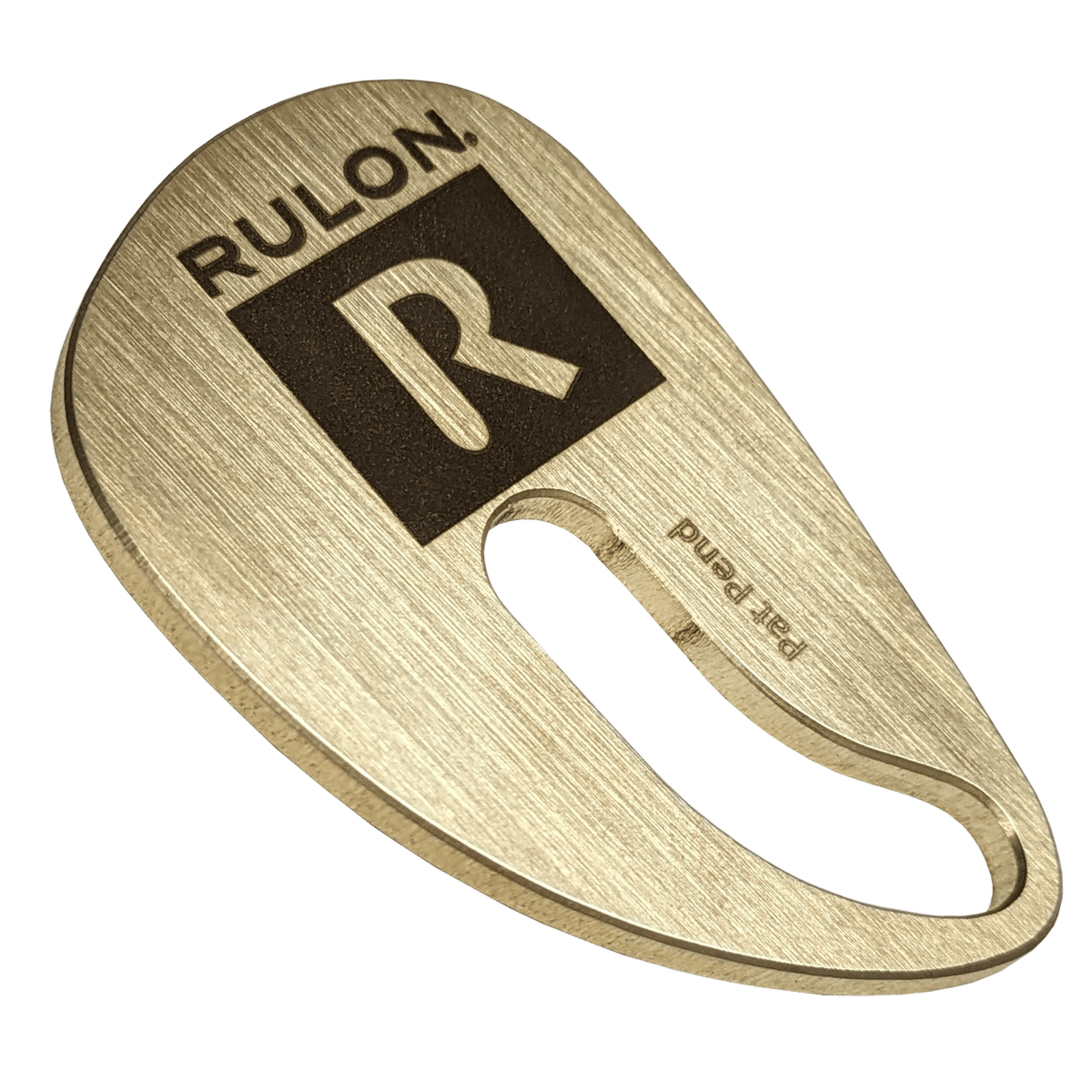 Raw brass saxophone rest designed by RULON BROWN. It replaces the right thumb hook of the saxophone and is adjustable to fit any hand size comfortably.