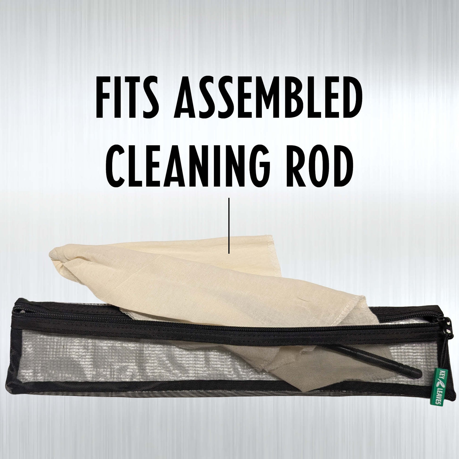 The FLUTE POUCH by Key Leaves has enough storage space to hold a fully assembled flute cleaning rod and other cleaning supplies.
