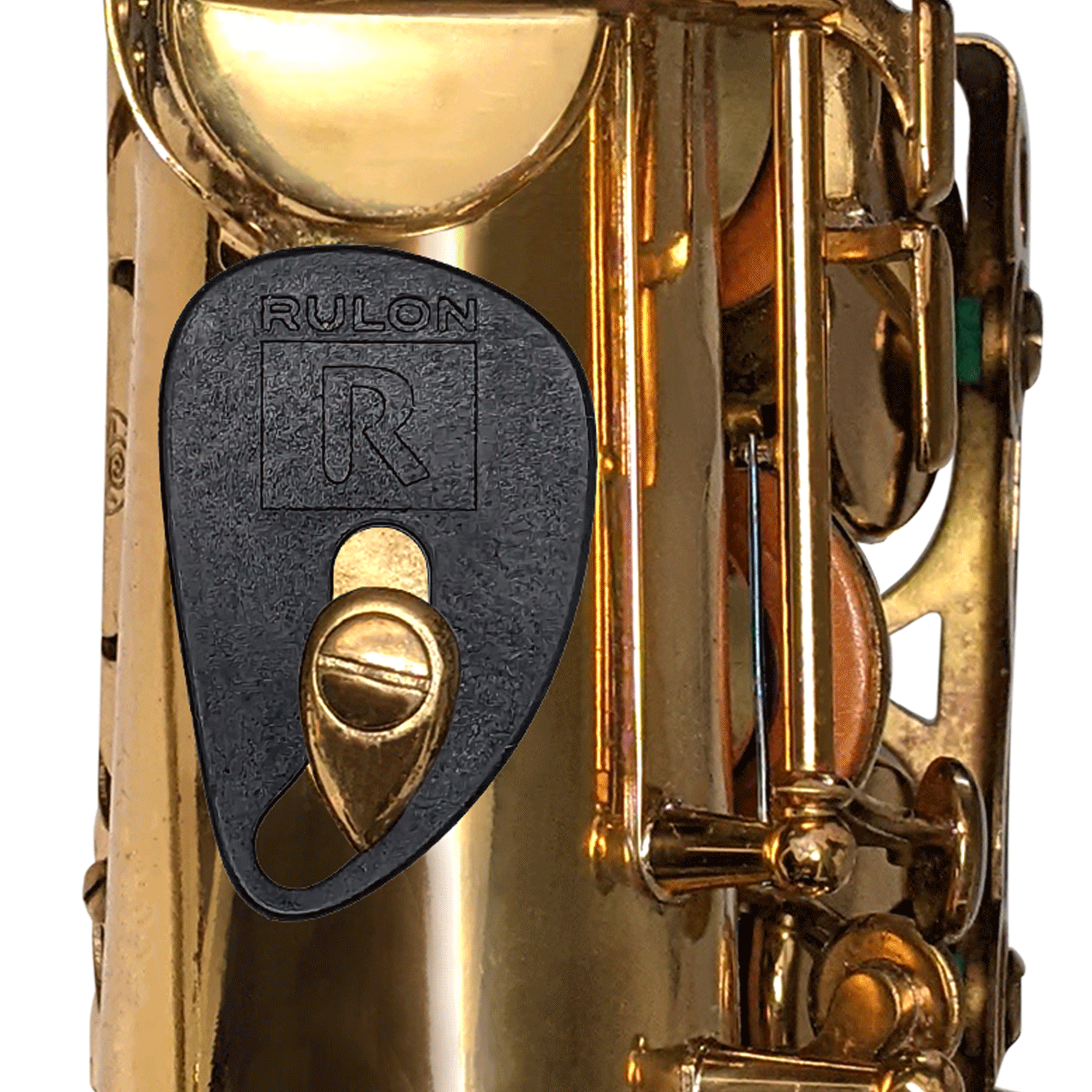 The RULON saxophone thumb rest replaces the right thumb hook of the saxophone. The RULON sax rest is ergonomic to adjust for any hand size or grip shape. It helps remove pain and thumb discomfort while playing.