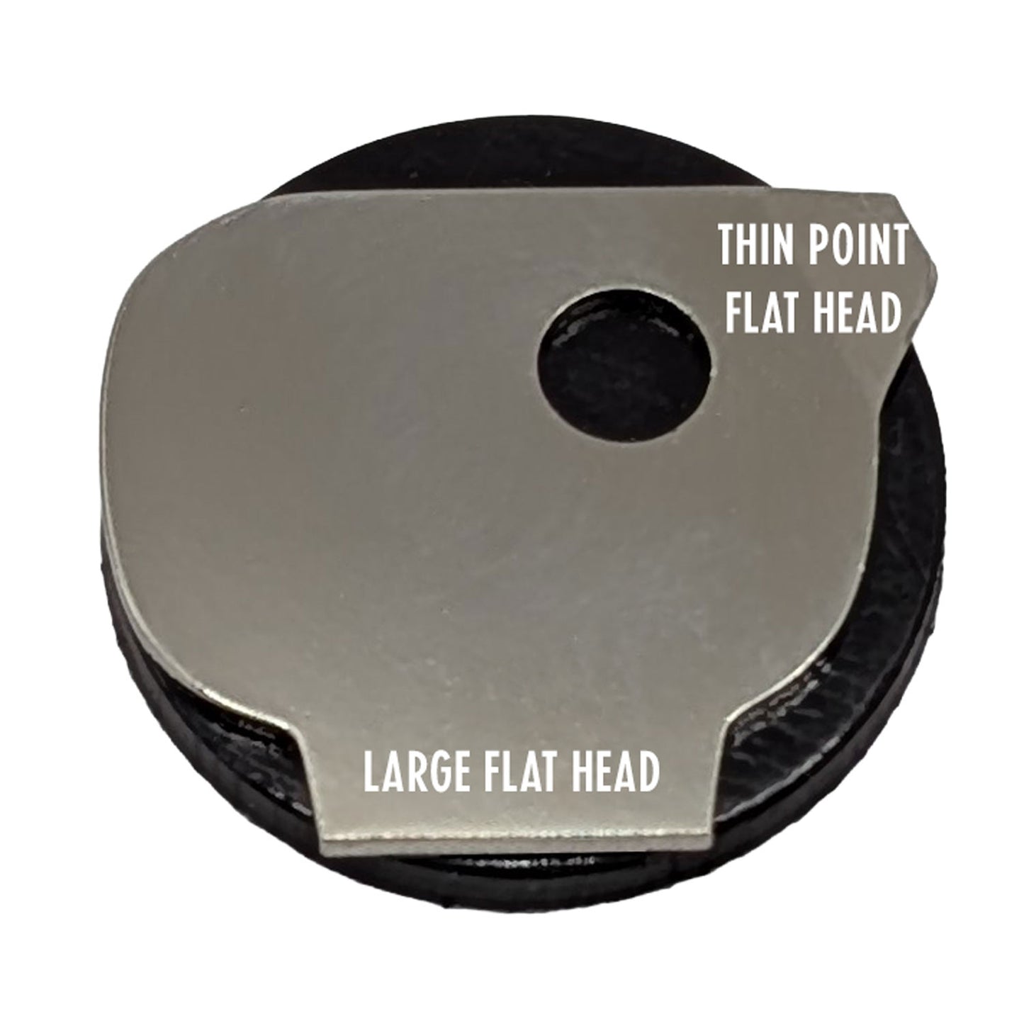RULON Fingertip Screwdriver on Magnet Mount with overlay text describing the small thin point flat head and the large flat head screwdrivers.