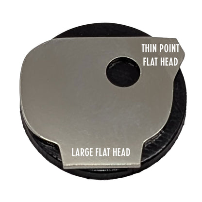 RULON Fingertip Screwdriver on Magnet Mount with overlay text describing the small thin point flat head and the large flat head screwdrivers.