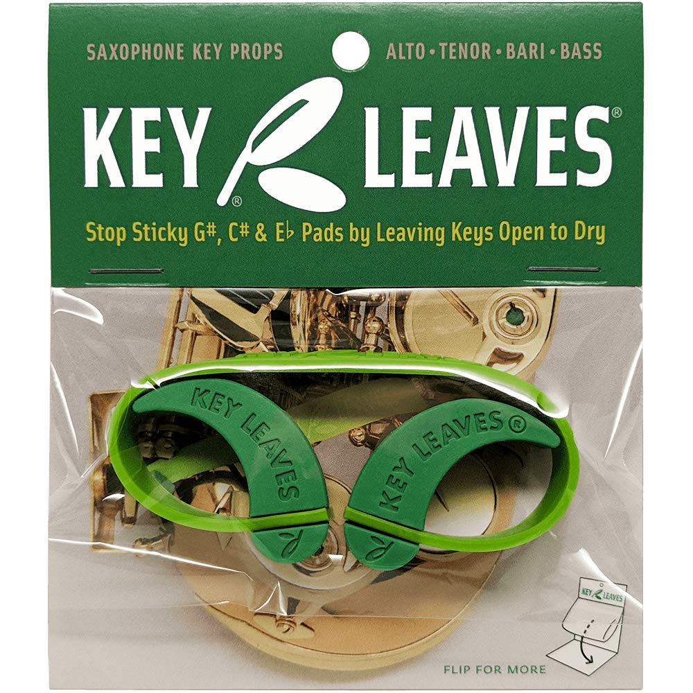 Key Leaves saxophone key props are the best way to prevent and fix sticky sax pads and keep pad leather cleaner. The green leaf shape props open key arms to air dry the pad leather and prevent sticking to the tone hole and key malfunction.