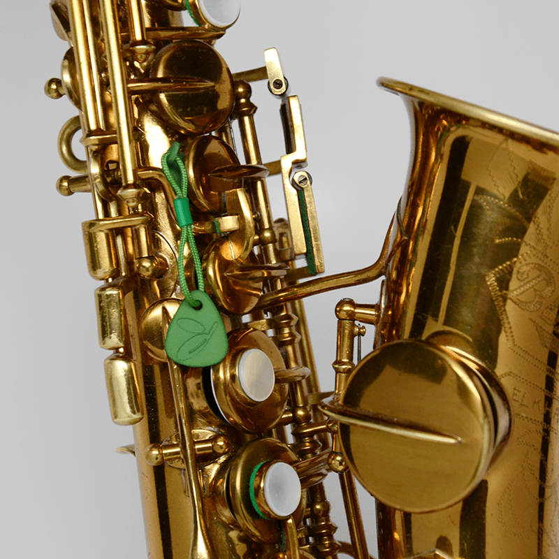 Key Leaves for vintage soprano sax cure sticky G sharp key and prevent pad rot. Shown here on a Buescher curved soprano sax.