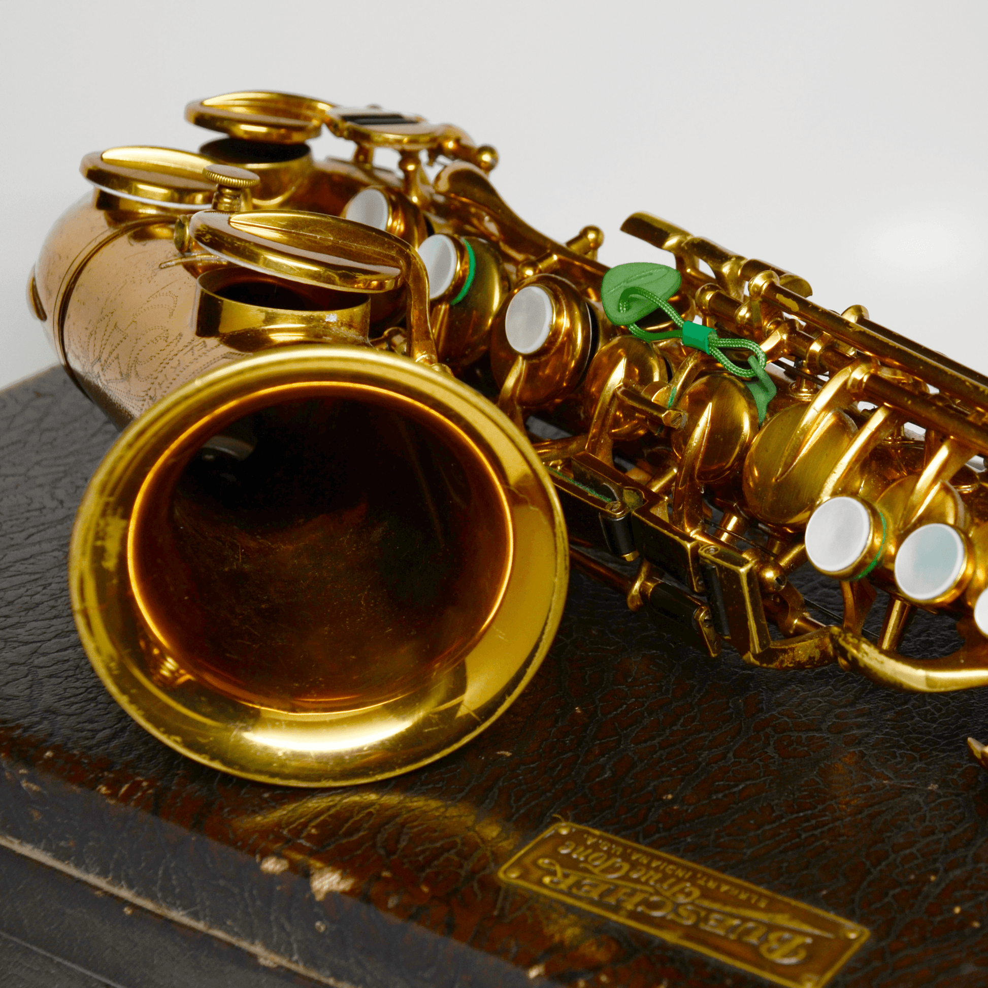 Key Leaves for vintage soprano sax cure sticky G sharp key and prevent pad rot. Shown here on a Buescher curved soprano sax.