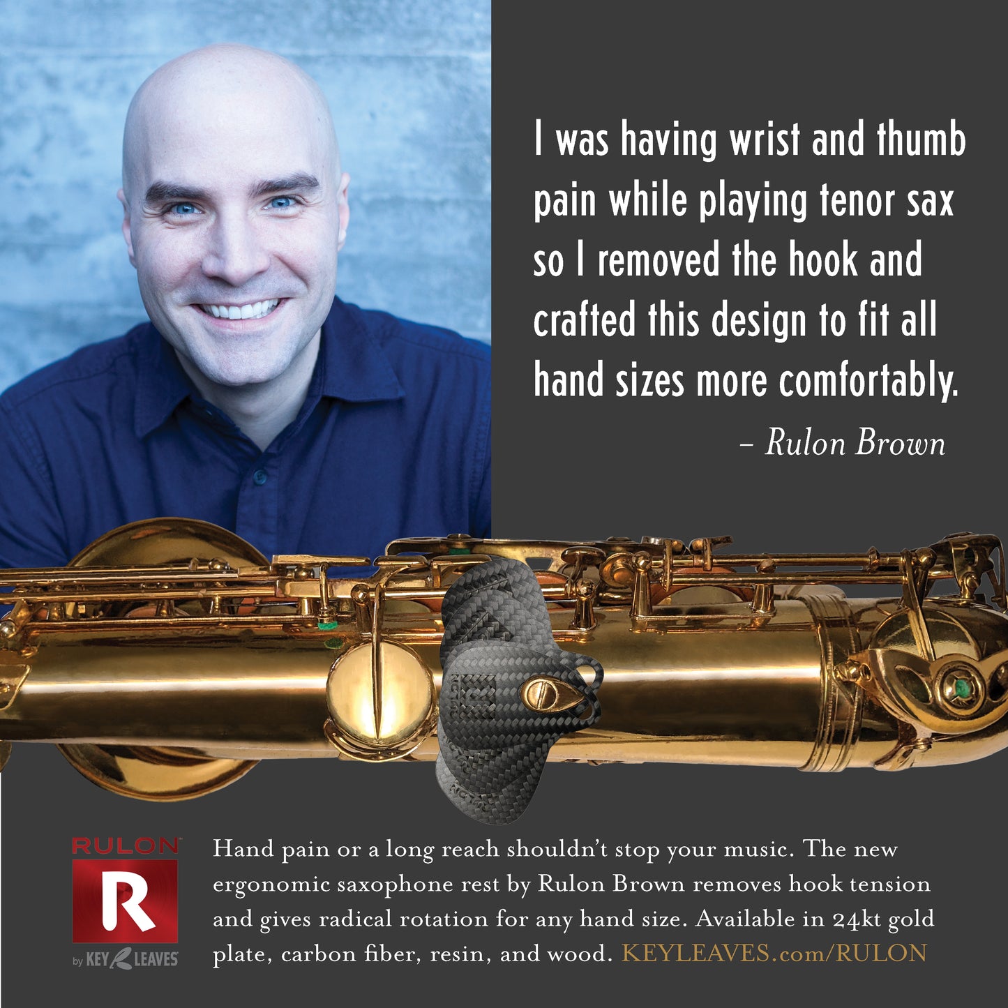 RULON Ergonomic Saxophone Thumb Rest - Carbon Fiber
