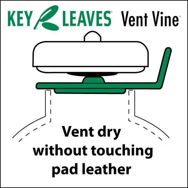 Side-view illustration of a Key Leaves Vent Vine™ opening sax pads to dry clean without touching leather